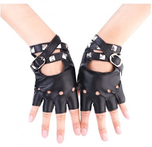 Jisen Women Punk Rivets Leather Gloves